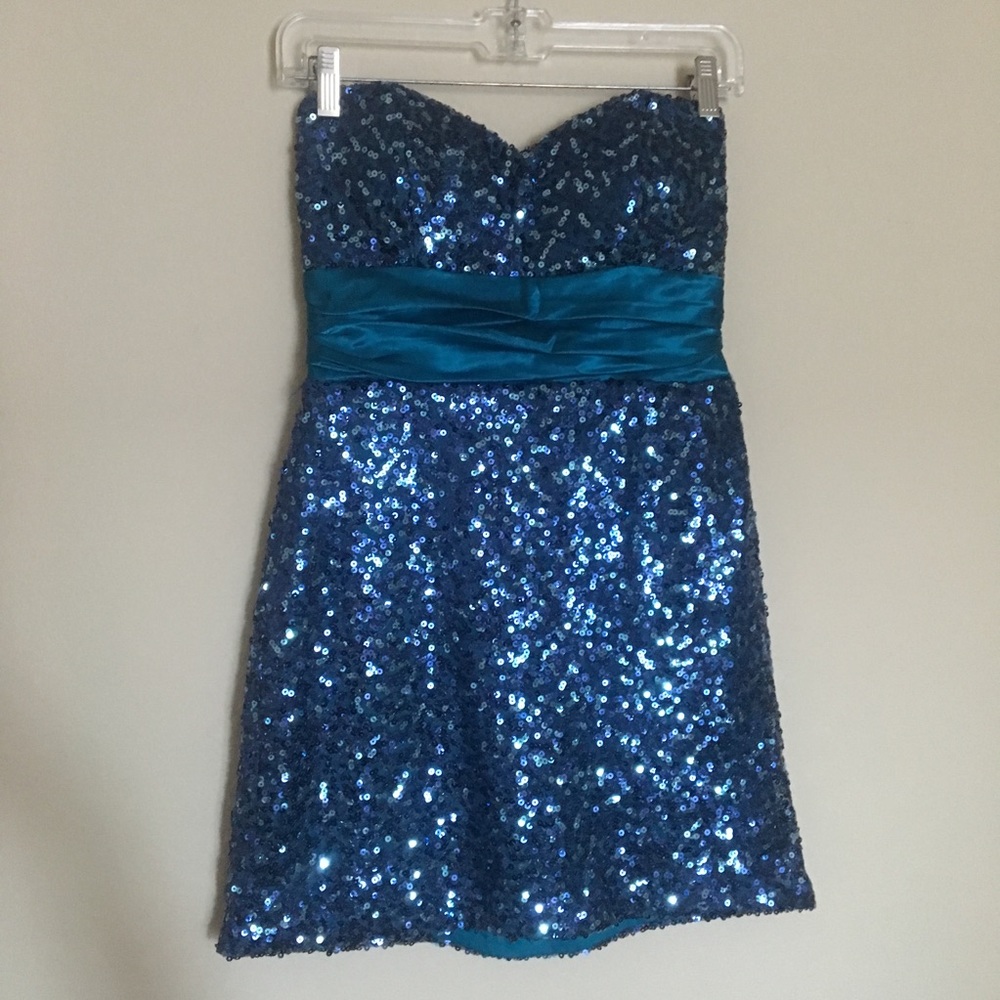 Blue Sequin Mini Tube Dress